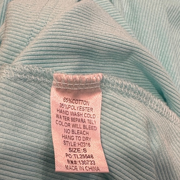 Umgee Light Blue Ribbed Knit Top, Cowl neck - Picture 5 of 5